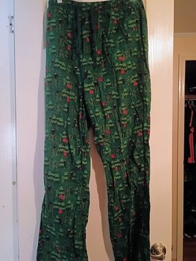 Mens Green Holiday Tree Print Pajama Pants